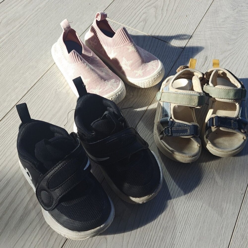 Toddler Shoe Bundle (3 Pairs) – Nike Sneakers, Jan & Jul Knit Shoes & Sport Sand